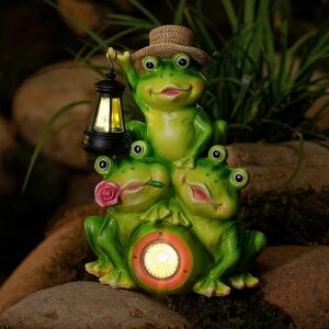 �K�[�f�����C�gLED�\�[���[���C�g �\�[���[�p���[ Joint Honglin Solar Frog Family Garden Statue Three Frog Figurines with Lantern & LED Light ? Cute Solar Yard Decor for Lawn, Patio & Outdoor Pathway ? Resin Waterproof Garden Orname �y