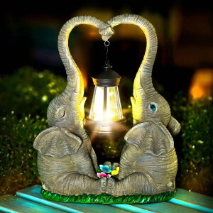 K[fCgLED\[[Cg \[[p[ Vereemy Elephant Statue Garden Decor with LED Solar Lights-Set of 2 Good Luck Elephant Outdoor Statue Christmas Decorations for Yard Patio,Porch,Home -Mothers Day Gifts for Women, Mom, y