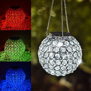 K[fCgLED\[[Cg \[[p[ Solar Hanging Lantern Outdoor Lights, Dual LEDs Color Changing and Cool White Hanging Light Waterproof Crystal Globe Lamp Decoration in Garden, Pathway, Front Door - Clear ysA