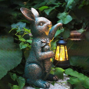 �K�[�f�����C�gLED�\�[���[���C�g �\�[���[�p���[ Solar Garden Statues -Rabbit Lantern Outdoor Handmade Resin Statue with LED Light, Cute Carrot Holder for Patio, Yard, Gift Ideas (rabbit2) �y���s�A���i�z