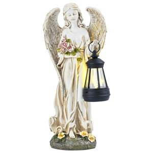 �K�[�f�����C�gLED�\�[���[���C�g �\�[���[�p���[ TERESA'S COLLECTIONS Angel Garden Statues with Warm Solar Light for Outdoor Decor, Resin Figurines Holding Solar Lantern for Outside, Lawn Ornament for Yard Patio Hallway, Gifts for Mo �y