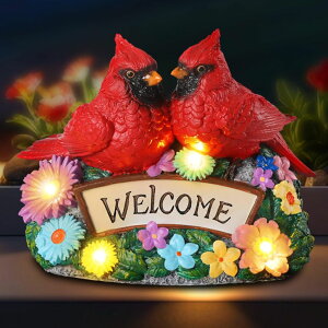 �K�[�f�����C�gLED�\�[���[���C�g �\�[���[�p���[ YHSOLAR Solar Garden Statues 5.3 Couple Red Cardinal Figurines with Welcome Sign Waterproof Flower Garden Decor LED Lights for Outdoor Yard Patio Lawn Gifts for Mother Grandma Wife Si �y