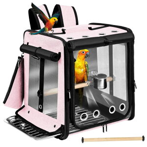 �C���R ���� �o�[�h �g���x���L�����A�[ Sanmoncare Bird Carrier for Car Travel with Seat Belt, Indestructible Stainless Steel Mesh Parrot Backpack Travel Cage �y���s�A���i�z
