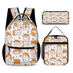 �C���R ���� �o�[�h �g���x���L�����A�[ Hamster Backpack with Lunch Box & Pencil Case for Kids Girls Boys School, 16 Inch Cute Hamsters Bookbag, School Backpack for Students Children, Lightweight, Large Capacity �y���s�A���i�z