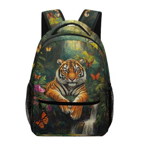 �C���R ���� �o�[�h �g���x���L�����A�[ KOYI Tiger Backpack for Kids, Forest Tiger with Butterfly Backpack, Cool Animal Bookbag, Elementary Middle School Travel Laptop Backpack, 16.5-inch �y���s�A���i�z