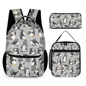 �C���R ���� �o�[�h �g���x���L�����A�[ Fekroma Colorful Multi Pocket Backpack Set School Bookbag with Lunch Bag Lightweight Pencil Case Pouch Bag (Penguin, One Size) �y���s�A���i�z