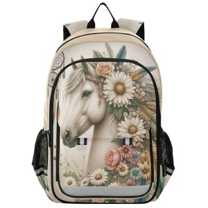 �C���R ���� �o�[�h �g���x���L�����A�[ senya Horse Backpack for Boys Girls, Horse Flowers Feathers Backpack Students Bookbag Daypack for School Primary Teens, A01E23034 �y���s�A���i�z