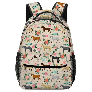 �C���R ���� �o�[�h �g���x���L�����A�[ DOINBEE Horse Backpack for Girls Women, Colorful Horse and Floral Print Beige Bookbag for Kindergarten Elementary School Students, Cute Animal Shoulder Bags Lightweight Travel Laptop Daypack �y���s