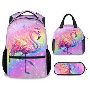�C���R ���� �o�[�h �g���x���L�����A�[ AIOMXZZ Kids Backpack, 3Pcs Flamingo Backpack Set, Girls School Bag for Kindergarten/Elementary/Preschool, 17 Toddler Bookbag with Lunch Box Pencil Case �y���s�A���i�z