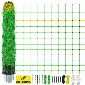 ƒ{poJ r LMRSTOO Electric Fence Netting,Livestock Neting,49.6" x 164' Portable Electric Net Fence for Goats,Sheep, Lambs,Hogs in Backyards,Farms,Ranches,Homesteads and Gardens,(14 Posts, 2 Spikes,Green) ysAiz