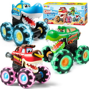 zbgEB[ X^[gbN JOYIN 3 Pack Monster Truck Toy - Motion Activated Light-Up Cars for Toddlers - Monster Treads Lightning Wheels - Baby Toy Trucks - Press & Go Cars for Kids Boys Birthday Gifts for Christmas ysA