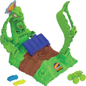 �z�b�g�E�B�[�� �����X�^�[�g���b�N Hot Wheels Monster Trucks Arena Smashers Glow-in-The-Dark Gunkster Playset with 1 Glow-in-The-Dark 1:64 Scale Gunkster Toy Truck & 2 Crushable Cars �y���s�A���i�z