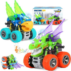 ホットウィール モンスタートラック Monster Truck Toys for 3 Year Old Boys, Dinosaur Toys for Kids 3-5 Light-Up Sounds, Toddle Boy Toy 360° Rotating Push and Go Cars,Toddler Toy for 3 4 5 6 7 Year Old Boys Girls Birthday 【並行輸入品