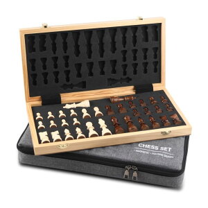 `FXZbg Rinten Wooden Chess Set with Folding Board - 15" Classic Magnetic Chess Set with Protective Bag for Adults, Chess Lovers Tournament Professional Beginner ysAiz