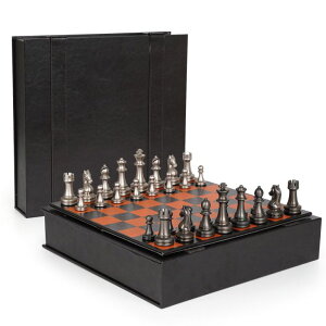 �`�F�X�Z�b�g Metal Chess Set for Adults and Kids ? 12" Leather Chess Board with Weighted Metal Chess Pieces, Portable Travel Chess Set with Velvet Storage, Elegant Chess Board Game Gift for Men, Enthusiasts �y���s�A���i�z
