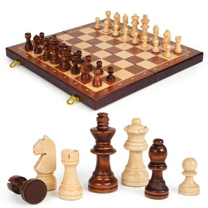 `FXZbg Wooden Magnetic Chess Set ?15-Inch Foldable Wooden Chess Board with Magnetic Pieces, Portable Travel Chess Set for Adults and Kids, Classic Board Game with 2 Extra Queen ysAiz