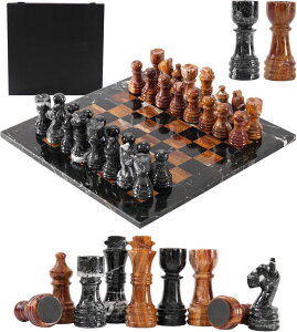 `FXZbg Marble Chess Set 12" Inches Handmade Black Zebra and Red Board Games for Adults, Ideal Marble Chess Board Game Set & Chess Pieces for Home Decor ysAiz