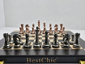 `FXZbg 15-Inch Large Metal Deluxe Retro Chess Set,Foldable Wooden Chess Board with Weighted Metal Chess PiecesCIncludes 2 Extra QueensCIdeal Gift for Adults and Kids Chess Enthusiasts ysAiz