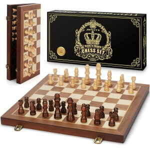 `FXZbg Magnetic Wooden Chess Set, 15" Folding Chess Board with 2 Extra Queens, Portable Travel Chess Set with Pieces Storage Slots, Beginner Chess Board Game for Adults & Kids ysAiz