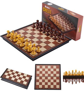 `FXZbg Chess Sets Magnetic Board Games - 9.5 Inches Travel Chess Set for Teenager & Adults, Wooden-Style Folding Portable Chess Gifts Classic 2-Player Strategy Family Game for Beginner and Professional ysAiz