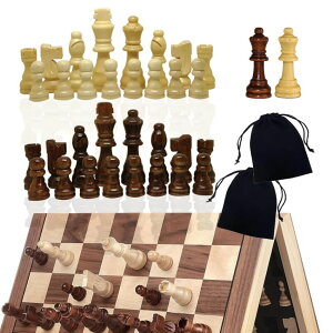 `FXZbg Nature Wood Chess Pieces Set, 3.15h King Figures Tournament Staunton Chessmen with Storage Bag Chess Piece (Magnetism Chess Piece) ysAiz