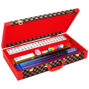 `FXZbg Vovotuzzi Mahjong Set, American Mahjong Set with 4 Racks and Pushers, 166 White Engraved Mah Jong Tiles Game Set, with Betting Coins, Dice, Manual, Mah Jong Set Gifts (Chessboard Design Case) ysAiz