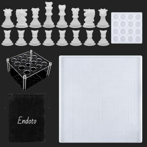 �`�F�X�Z�b�g Resin Chess Set with Checkers Board Silicone Mold Set with 1 Pack Chess Piece Holder, 16 Pieces Full Size 3D Silicone Chess Molds Kit for Epoxy Resin Casting, Party Board Games and Home Decoration �y���s�A���i�z