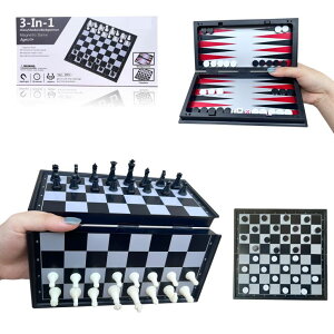 `FXZbg FVANTIME 3-in-1 Magnetic Chess Travel Board Games MINI Table Game Chess Checkers & Backgammon Set Folding Case 6.49" Portable Size ysAiz