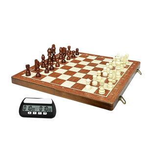`FXZbg Essential Presence 15" Wooden Chess Set ? Magnetic Chess Board with Timer, Folding Chess Set for Kids and Adults ? Portable Travel Game, Family & Party ysAiz