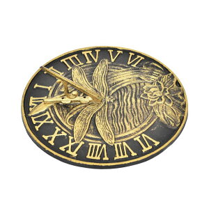 v Sungmor Cast Iron Dragonfly Sundial, 10 Inch Dia Vintage Sun Dial Dragonfly & Lotus Decor, Verdigris Finish with Gold Highlights, Outdoor Decorative Clock, Pretty Garden Patio Ornament ysAiz