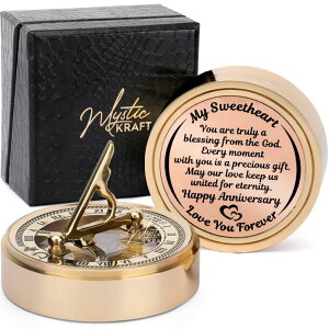 v Mystickraft Anniversary Sundial Compass, Gifts for Husband, Him, Her, Wedding Anniversary Clock for 50th 40th 25th 20th 10th or 1st Year Celebration, Emotional Quote Engraved, Gift Box Pack with Card ysAiz