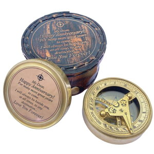 v MADSNIIB Brass Sundial Compass, Handcrafted Vintage Antique Steampunk Accessory for Touring, Hiking, Camping, Gift Idea for Loved Ones (Happy Anniversary) ysAiz