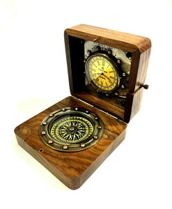 日時計 Authentic Wooden Vintage style Clock-Compass in Rose Wood Box Table Desktop Clocks Bedside Wedding Baptism Gift for Him/Her unique gift Brass compass - clock Fitted in wooden box Sundial GIFT 【並行輸入品】