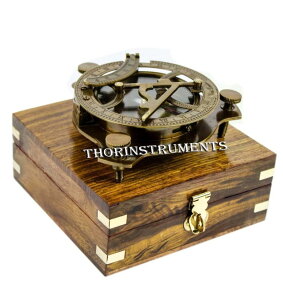 v THOR INSTRUMENTS 5" Triangular Nautical Sundial Compass with Level Meter, Encased in Genuine Rosewood Anchor Inlaid Case, Maritime Decor Gift ysAiz