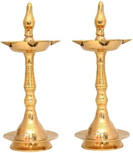 v BENGALEN Brass Diya 10 Inch Kerala Samai Traditional Oil Lamp Deepak Lamp Kutthu vilakku Panchmahal Deepam for Pooja Mandir Diwali Indian Puja Wedding Return Gift Items Set of 2 ysAiz
