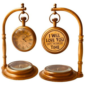 v ALADEAN Brass Table Clock with Compass | Romantic Desk Clock - Decorative Vintage Mechanical Clock Lovers Boyfriend/Husband Birthday/Wedding Gifts (Love You) ysAiz
