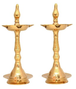 v NOBILITY Brass Oil Lamp Diya 10 Inch Kerala Traditional Samai Deepak Lamp Kutthu vilakku Panchmahal Deepam for Pooja Mandir Diwali Indian Gift Items Puja Set Pack of 2 ysAiz