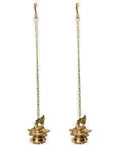v Generic Wgloryind Traditional Brass Hanging Peacock Diya with Chain 16 Inches | Deepak | Oil Lamp | Pack of 2, Golden ysAiz