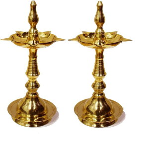 v SATVIK 10 Inch Standing Brass Metal Kerala Samai Diwali Deepak for Puja Traditional Panchmahal Pooja Deepam Diya Oil Lamp Kutthu Vilakku Dia Deepawali Indian Gift Item Pack of 2 ysAiz