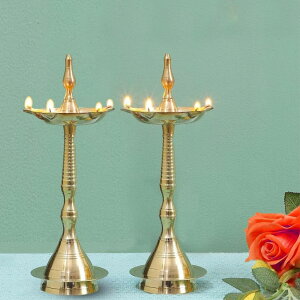 v Brass Diya for Pooja Kerala Diya Diyas Diya Lamp for Puja Diwali Diyas, Traditional Samai Lamp Kutthu vilakku Panchmahal Deepam - Indian Diwali Gifts [ 14 inch, Set of 2 ] Hashcart? ysAiz