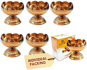 v SATVIK 10 Pc Brass Diya for Diwali Decoration. Handmade Oil Lamp with Golden Engraved Made of Virgin Brass Metal. Diwali Diya Vilakku for Puja Pooja. Traditional Indian Deepawali Gift Items ysAiz