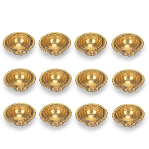 v Brass Kuber Lakshmi Deepak for Diwali Decoration & for Pooja | Diyas Lamp for Puja Traditional Indian Oil Lamp | Handmade Golden Oil Lamp Engraved Made of Virgin Brass Metal? Pack of 12 ysAiz