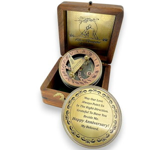 v Anniversary Brass Sundial Compass Gift for Him or Her ? Keepsake for Husband, Wife or Couple ? 50th 40th 25th 20th 1st Year Wedding or Love Celebration ? Engraved or Embossed Romantic Quote Compass ysAiz