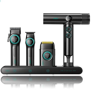 ybgoJ VGR Professional Barber Combo 4 in 1 ? 9000RPM Cordless Hair Clipper & Trimmer, Foil Shaver & Hair Dryer Set, All-in-One Grooming Kit for Home & Barber, Premium Haircutting Kit with Travel Case, Black ysAiz