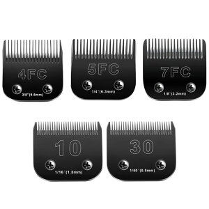 ybgoJ 10 Blades Dog Grooming Blades Compatible with Andis/Oster A5/Wahl KM-10 Series Dog Clippers,Detachable Clipper Replacement Blade,Black (5PCS Black-#10+30+4FC+5FC+7FC) ysAiz