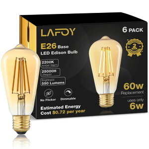 �T�t�@���B�� safavieh �e�[�u�������v �T�t�@�r�� �T�t�@���B�A Lafoy Amber Edison Light Bulbs 2200K Soft Warm, E26 LED Bulb 60 Watt Equivalent, 6W ST58 Teardrop Antique Style 60W Replacement, 550 Lumen Medium Base Lightbulbs, 120V 6 