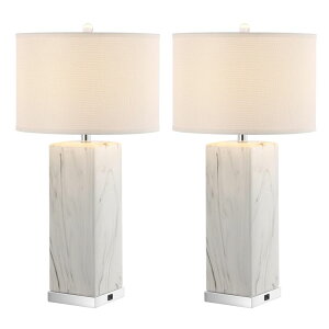 �T�t�@���B�� safavieh �e�[�u�������v �T�t�@�r�� �T�t�@���B�A SAFAVIEH Lighting Collection Olympia Black/White 29-inch Table Lamp Set of 2 with USB Charging Port (LED Bulbs Included) �y���s�A���i�z