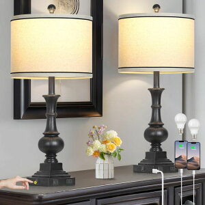 �T�t�@���B�� safavieh �e�[�u�������v �T�t�@�r�� �T�t�@���B�A Farmhouse Lamps Set of 2, Vintage Rustic Black Table Lamps with USB A+C Fast Ports & AC Outlets, Traditional Nightstand Bedside Lamp for Living Room Bedrooms Home Office( 