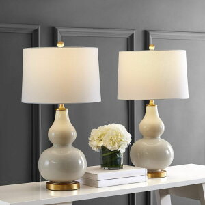 �T�t�@���B�� safavieh �e�[�u�������v �T�t�@�r�� �T�t�@���B�A SAFAVIEH Lighting Collection Karlen Modern Contemporary Cream/ Gold Leaf Double Gourd 29-inch Bedroom Living Room Home Office Desk Nightstand Table Lamp Set of 2 (LED Bul 