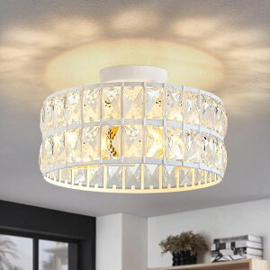 Tt@B safavieh e[uv Tt@r Tt@BA HuixuTe Modern Bedroom Light Fixtures Ceiling, 12.5" Round Drum Crystal Chandelier 3-Light, White Semi Flush Mount Ceiling Light for Dining Room Kitchen Hallway Living Ro 